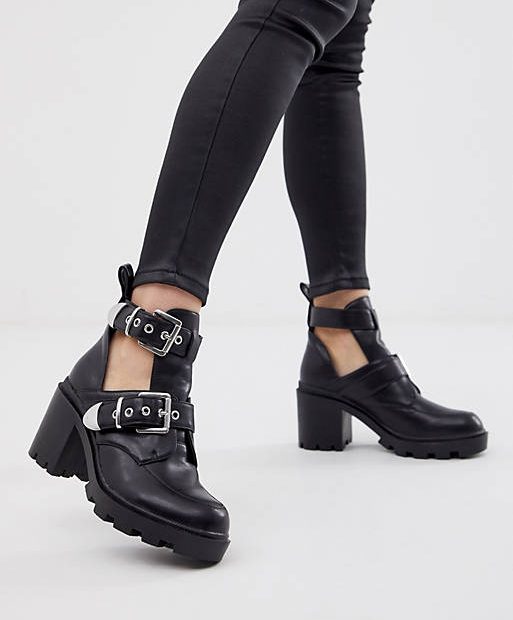 Public Desire Maia Black Buckle Detail Cut Out Ankle Boots | Asos