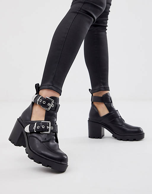 Public Desire Maia Black Buckle Detail Cut Out Ankle Boots | Asos