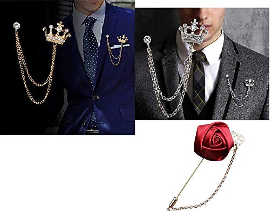 3 Pieces Brooch For Men Suit Shirt Stud Brooch Lapel Pin Brooch Pin Chain  Tassel Brooch