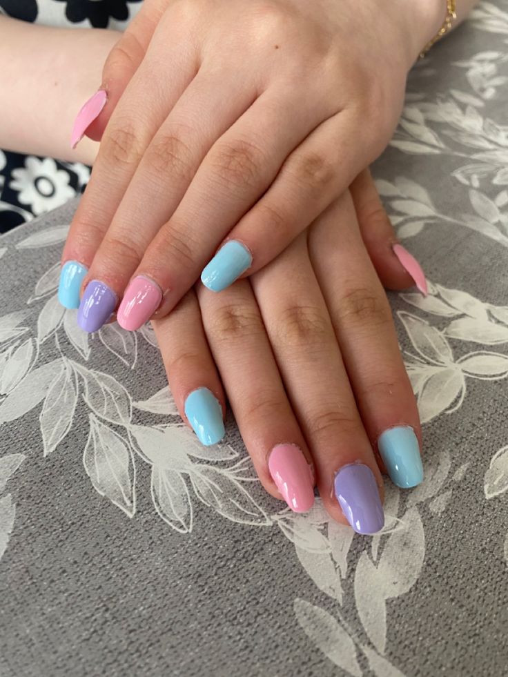Pastel Pink, Blue And Purple Nails | Purple Nails, Purple And Pink Nails, Pink  Blue Nails