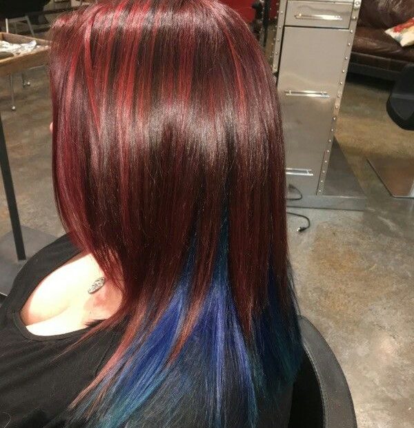 Burgundy/Red Hair With Blue Underneath | Hair Color Flamboyage, Burgundy Red  Hair, Burgundy Hair