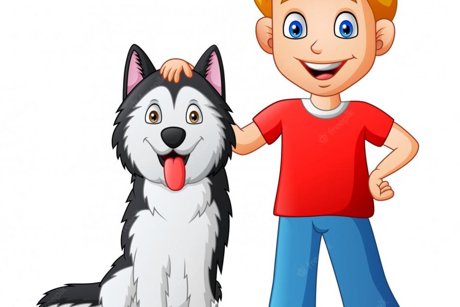 Premium Vector | Cartoon Boy With A Dog. Illustration